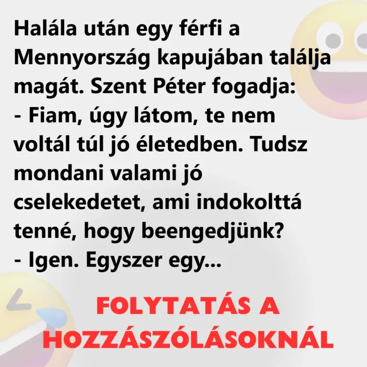Vicc: Halála után egy férfi a Mennyország kapujában találja magát