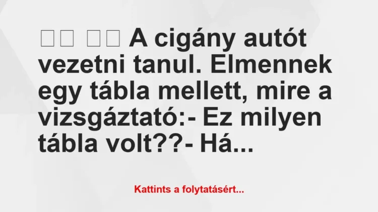Vicc:
A cigány autót vezetni tanul. Elmennek egy tábla … Vicc:
A cigány autót vezetni tanul. Elmennek egy tábla …