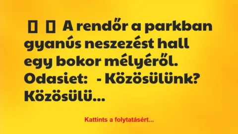 Vicc: 
	    	    A rendőr a parkban gyanús neszezést hall egy bokor…