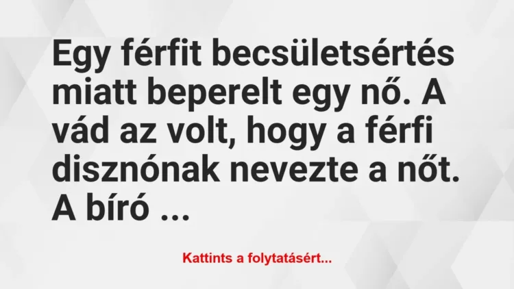 Vicc: Egy férfit becsületsértés miatt beperelt egy nő. A vád az volt, hogy a… Vicc: Egy férfit becsületsértés miatt beperelt egy nő. A vád az volt, hogy a…