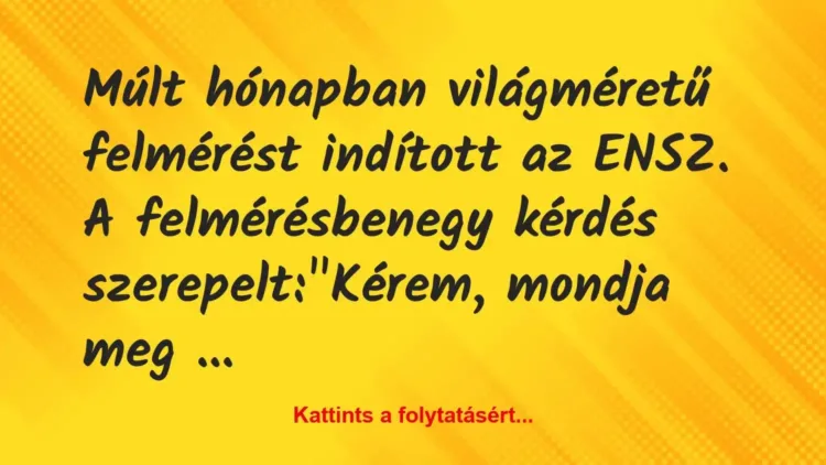 Vicc: Múlt hónapban világméretű felmérést indított az ENSZ. A… Vicc: Múlt hónapban világméretű felmérést indított az ENSZ. A…