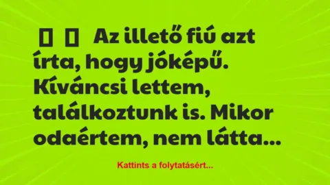 Vicces történet: 
	    	    


Az illető fiú azt írta, hogy jóképű….