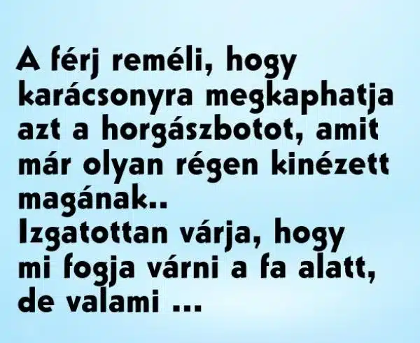Vicc: A férj reméli, hogy karácsonyra megkaphatja azt a horgászbotot,... Vicc: A férj reméli, hogy karácsonyra megkaphatja azt a horgászbotot,…