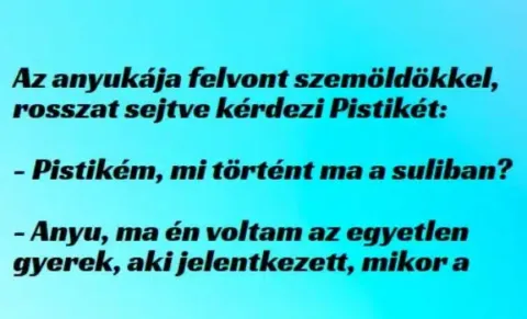 Vicc: Az anyukája felvont szemöldökkel, rosszat sejtve kérdezi... Vicc: Az anyukája felvont szemöldökkel, rosszat sejtve kérdezi…