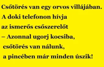 Vicc: Csőtörés van egy orvos villájában. A doki telefonon hívja az ismerős…