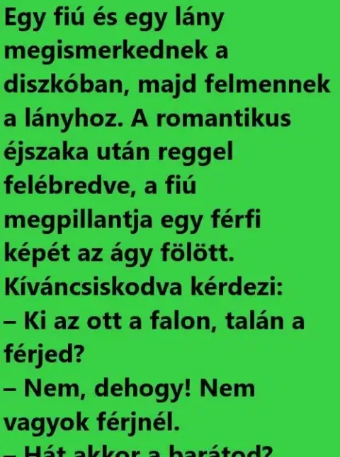 Vicc: Egy fiú és egy lány megismerkednek a diszkóban, majd felmennek a…