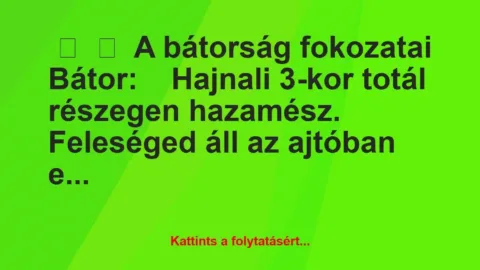 Vicc: 
	    	    A bátorság fokozatai


Bátor: 


Hajnali 3-kor…