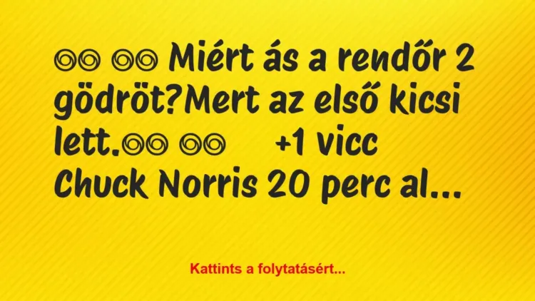 Vicc:
Miért ás a rendőr 2 gödröt?Mert az első kicsi… Vicc:
Miért ás a rendőr 2 gödröt?Mert az első kicsi…