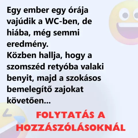 Vicc: Egy ember egy órája vajúdik a WC-ben, de hiába