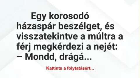 Vicc: Egy korosodó házaspár beszélget, és visszatekintve a múltra a…