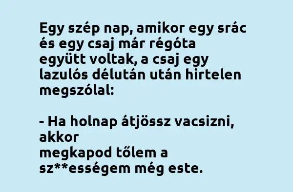 Vicc: Egy szép nap, amikor egy srác és egy csaj Vicc: Egy szép nap, amikor egy srác és egy csaj már régóta