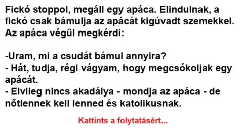 Vicc: Fickó stoppol, megáll egy apáca