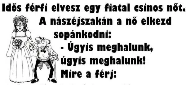 Vicc: Idős férfi feleségül vesz egy fiatal csinos nőt Vicc: Idős férfi feleségül vesz egy fiatal csinos nőt