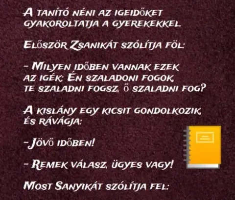Vicc: Nyelvtan óra van az iskolában,  a tanár…