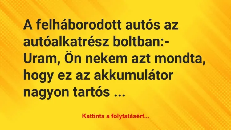 Vicc: A felháborodott autós az autóalkatrész boltban:
– Uram, Ön nekem… Vicc: A felháborodott autós az autóalkatrész boltban:
– Uram, Ön nekem…