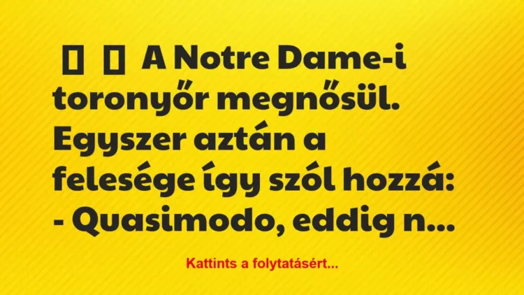 Vicc:
A Notre Dame-i toronyőr… Vicc:
A Notre Dame-i toronyőr…