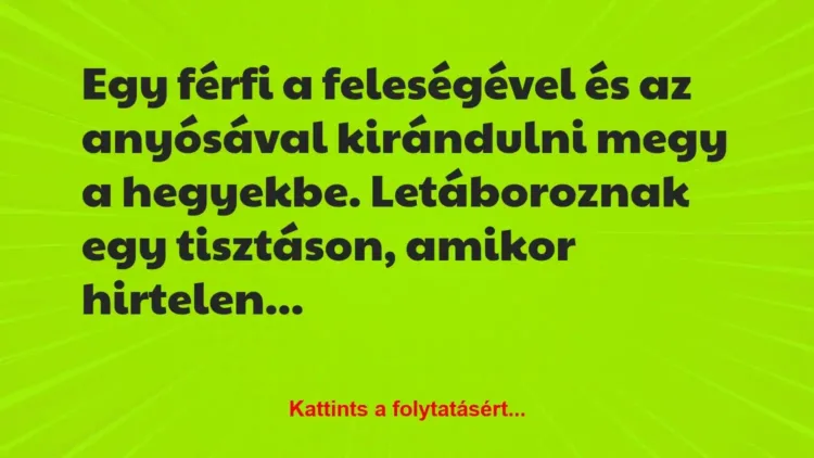 Vicc: Egy férfi a feleségével és az anyósával kirándulni megy a hegyekbe…. Vicc: Egy férfi a feleségével és az anyósával kirándulni megy a hegyekbe….