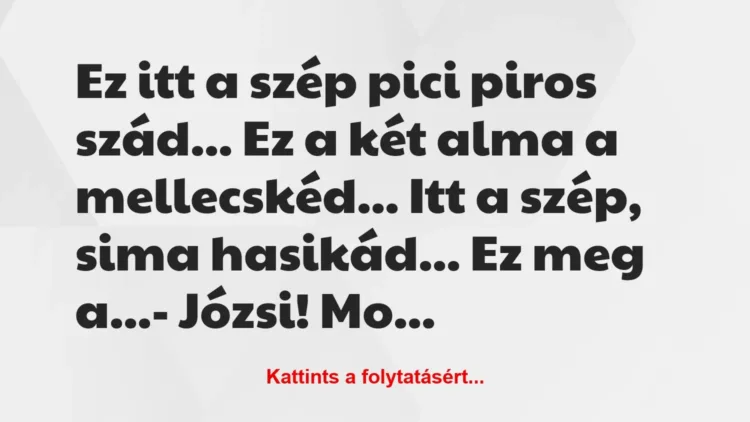 Vicc: Ez itt a szép pici piros szád… Ez a két alma a… Vicc: Ez itt a szép pici piros szád… Ez a két alma a…
