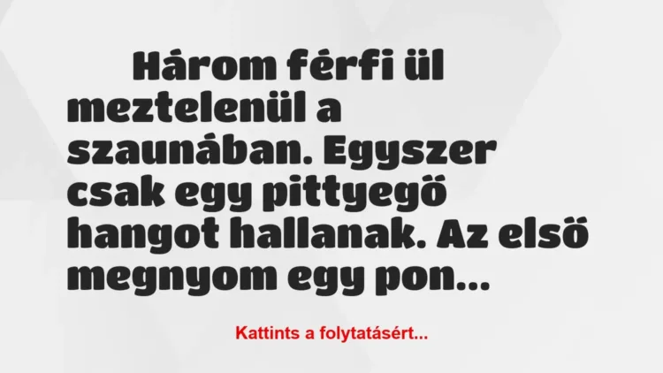 Vicc:
Három férfi ül meztelenül a… Vicc:
Három férfi ül meztelenül a…