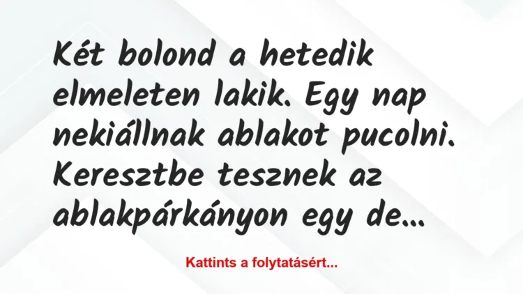 Vicc: Két bolond a hetedik elmeleten lakik. Egy nap nekiállnak ablakot… Vicc: Két bolond a hetedik elmeleten lakik. Egy nap nekiállnak ablakot…