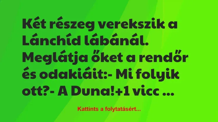Vicc: Két részeg verekszik a Lánchíd lábánál. Meglátja őket a… Vicc: Két részeg verekszik a Lánchíd lábánál. Meglátja őket a…