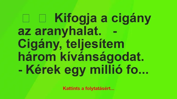 Vicc:
Kifogja a cigány az aranyhalat.
-… Vicc:
Kifogja a cigány az aranyhalat.
-…