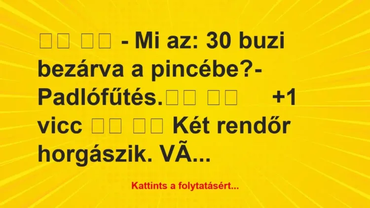 Vicc:
– Mi az: 30 buzi bezárva a pincébe?-… Vicc:
– Mi az: 30 buzi bezárva a pincébe?-…