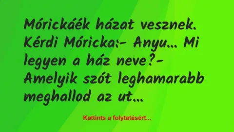 Vicc: Mórickáék házat vesznek. Kérdi Móricka:

– Anyu… Mi legyen a ház…