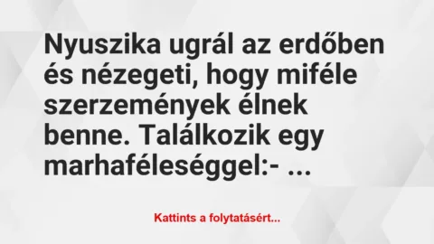 Vicc: Nyuszika ugrál az erdőben és nézegeti, hogy miféle…