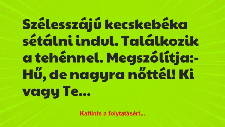 Vicc: Szélesszájú kecskebéka sétálni indul. Találkozik a tehénnel…. Vicc: Szélesszájú kecskebéka sétálni indul. Találkozik a tehénnel….