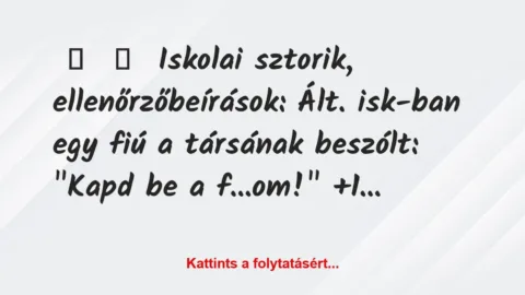 Vicces történet: 
	    	    Iskolai sztorik, ellenőrzőbeírások:


Ált. isk-ban egy…