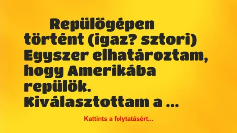 Vicces történet: 
	    	    Repülőgépen történt (igaz? sztori)


Egyszer…
