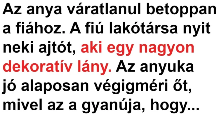 Vicc: Az anya gyanúsnak találta a fia lakótársát Vicc: Az anya gyanúsnak találta a fia lakótársát