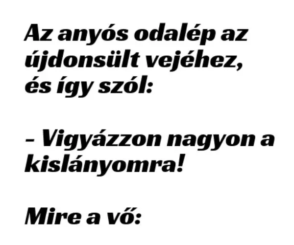 Vicc: Az anyós odalép az újdonsült vejéhez, és így szól: