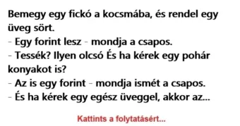 Vicc: Bemegy egy fickó a kocsmába, és rendel egy üveg Vicc: Bemegy egy fickó a kocsmába, és rendel egy üveg sört.