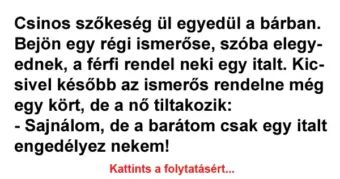 Vicc: Csinos szőkeség ül egyedül a bárban Vicc: Csinos szőkeség ül egyedül a bárban