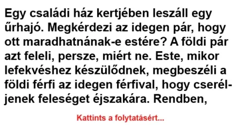 Vicc: Egy családi ház kertjében leszáll egy űrhajó