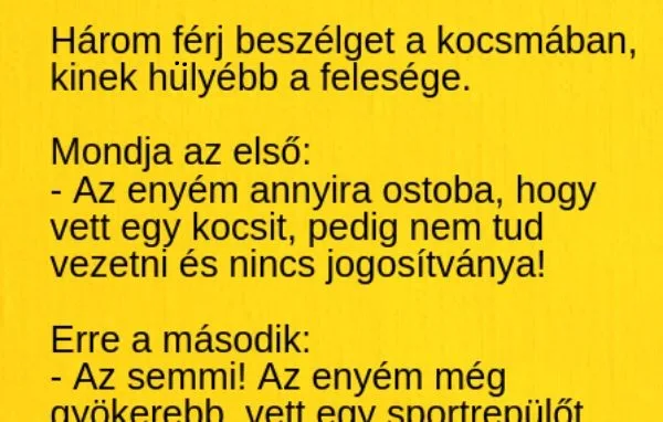Vicc: Három férj beszélget a feleségeikről Vicc: Három férj beszélget a feleségeikről