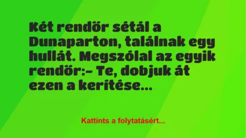 Vicc: Két rendőr sétál a Dunaparton, találnak egy hullát. Megszólal Vicc: Két rendőr sétál a Dunaparton, találnak egy hullát. Megszólal az…