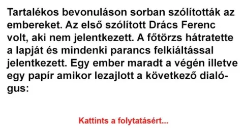 Vicc: Tartalékos bevonuláson sorban szólították az embereket