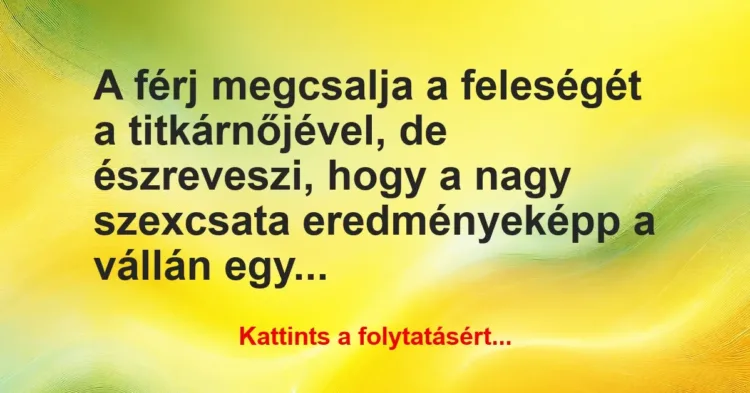 Vicc: A férj megcsalja a feleségét a titkárnőjével, de észreveszi, hogy a… Vicc: A férj megcsalja a feleségét a titkárnőjével, de észreveszi, hogy a…