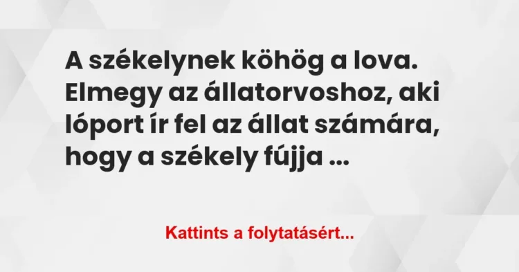 Vicc: A székelynek köhög a lova. Elmegy az állatorvoshoz, aki lóport ír fel… Vicc: A székelynek köhög a lova. Elmegy az állatorvoshoz, aki lóport ír fel…