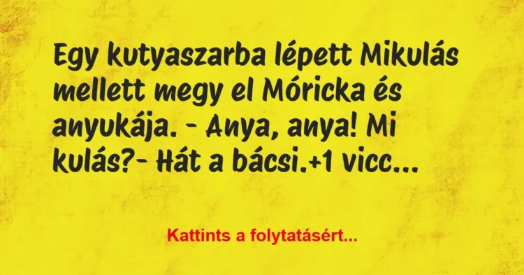 Vicc: Egy kutyaszarba lépett Mikulás mellett megy el Móricka és anyukája…. Vicc: Egy kutyaszarba lépett Mikulás mellett megy el Móricka és anyukája….
