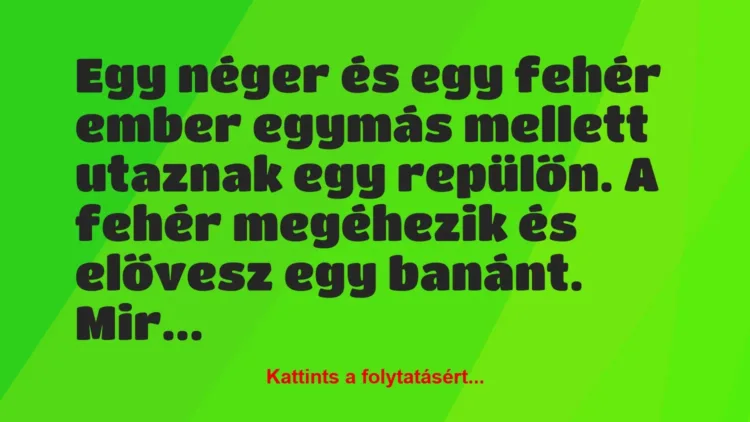 Vicc: Egy néger és egy fehér ember egymás mellett utaznak egy repülőn. A… Vicc: Egy néger és egy fehér ember egymás mellett utaznak egy repülőn. A…
