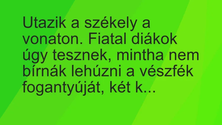 Vicc: Utazik a székely a vonaton. Fiatal diákok úgy tesznek, mintha nem… Vicc: Utazik a székely a vonaton. Fiatal diákok úgy tesznek, mintha nem…