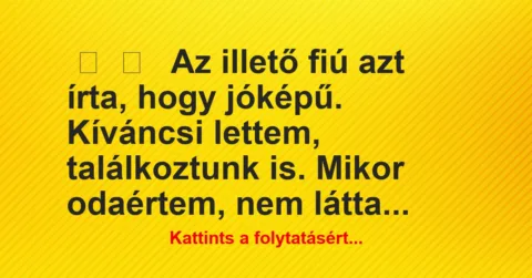 Vicces történet: 
	    	    


Az illető fiú azt írta, hogy jóképű….
