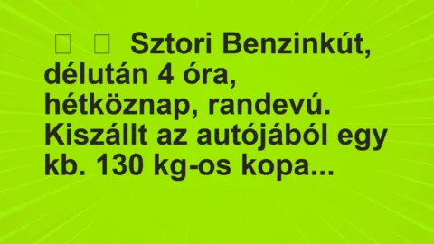 Vicces történet: 
	    	    Sztori


Benzinkút, délután 4 óra, hétköznap, randevú….