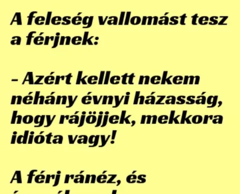 Vicc: A feleség vallomást tesz a férjnek