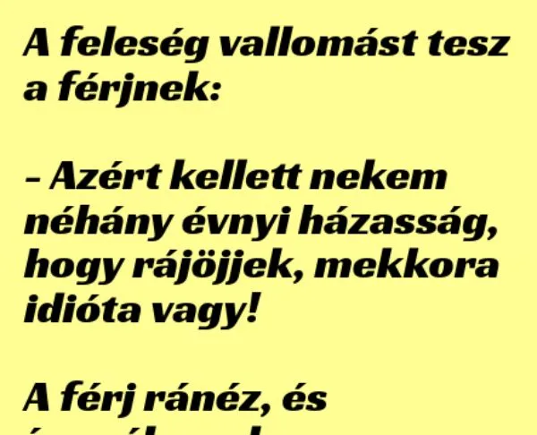 Vicc: A feleség vallomást tesz a férjnek Vicc: A feleség vallomást tesz a férjnek