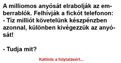 Vicc: A milliomos anyósát elrabolják az emberrablók